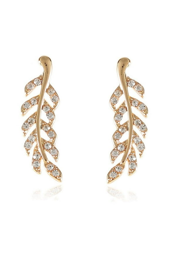Vintage Rhinestone Leaf Ear Climber Earrings Crystal Leaf Stud Earrings Sparkle Leaf Crawler Earrings for Women
