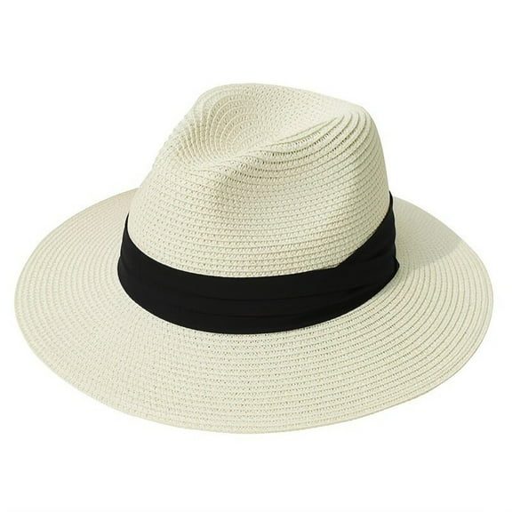 AIGIA Wide Brim Straw Panama Hat Summer Beach Woven Sun Hats UPF Straw Hat for Women Men