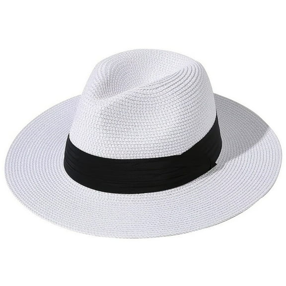 AIGIA Wide Brim Straw Panama Hat Summer Beach Woven Sun Hats UPF Straw Hat for Women Men