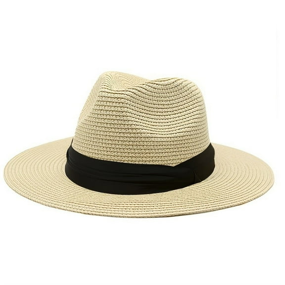 AIGIA Wide Brim Straw Panama Hat Summer Beach Woven Sun Hats UPF Straw Hat for Women Men
