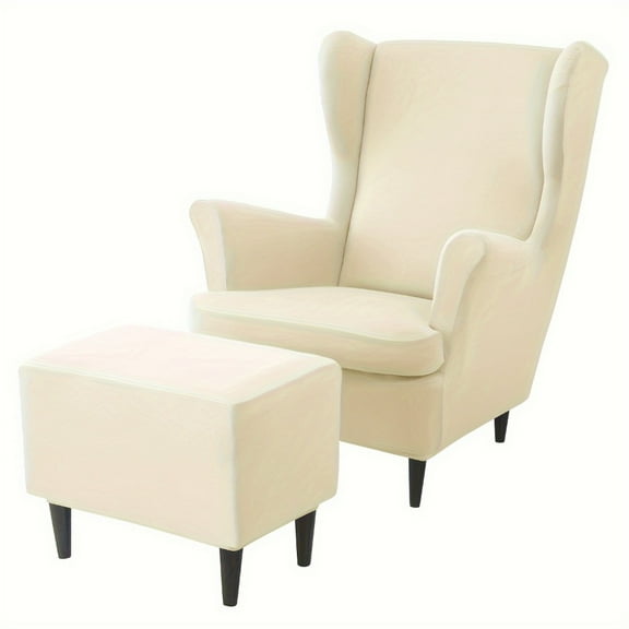 AIGIA Wing Chair Slipcovers 3 Piece Stretch Wingback Chair Cover Soft Velvet Armchair Covers with Elastic Bottom for Living Room Bedroom