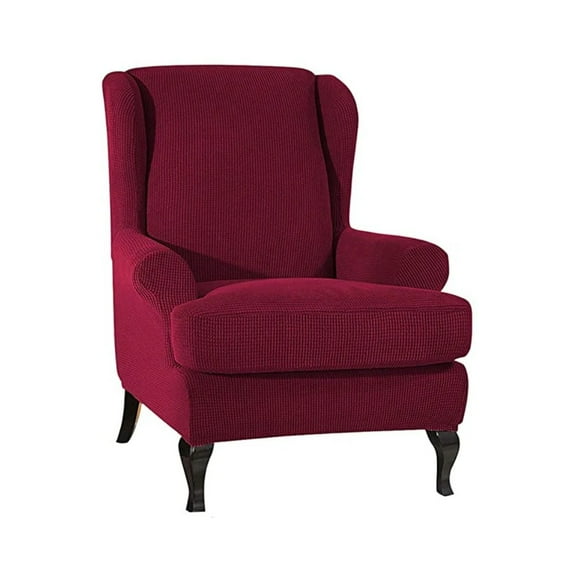 AIGIA Wingback Chair Covers 2 Piece Wing Chair Slipcover Stretch Slipcovers for Wing Chair Cover Jacquard Fabric with Elastic Bottom