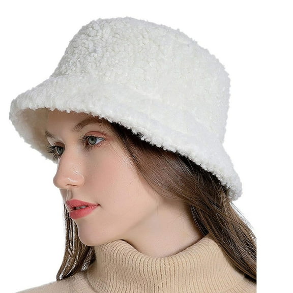 AIGIA Winter Bucket Hat Vintage Cloche Hats Women Warm Faux Fur Wool Outdoor Fisherman Cap