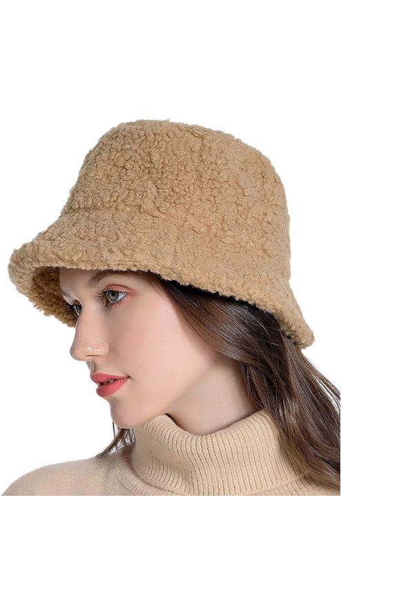 Winter Bucket Hat Vintage Cloche Hats Women Girls Warm Faux Fur Wool Outdoor Fisherman Cap
