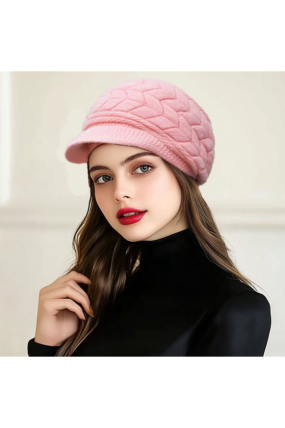 Winter Knit Hat Winter Beanie Hats for Women Slouchy Beanie Cap with Visor Warm Newsboy Skull Cap