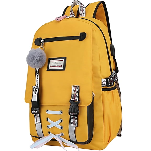 AIGIA Women School Bag Waterproof Backpack with Anti Theft Lock USB Port College Bookbags Student Laptop