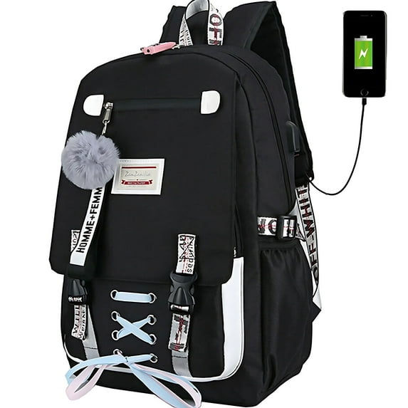 AIGIA Women School Bag Waterproof Backpack with Anti Theft Lock USB Port College Bookbags Student Laptop