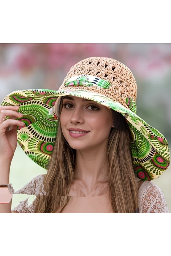 Women Summer Anti-UV Wide Brim Beach Hats Women Flower Floppy Foldable Roll up Cap Breathable Big Bowknot Straw Cap