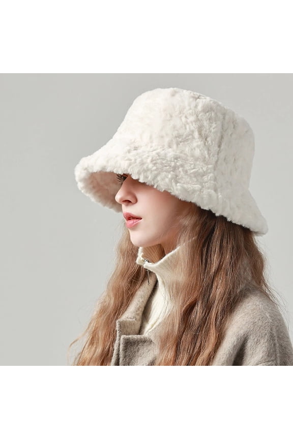 Women Winter Bucket Hat Vintage Cloche Hats Warm Faux Fur Wool Outdoor Fisherman Cap for Daily Life