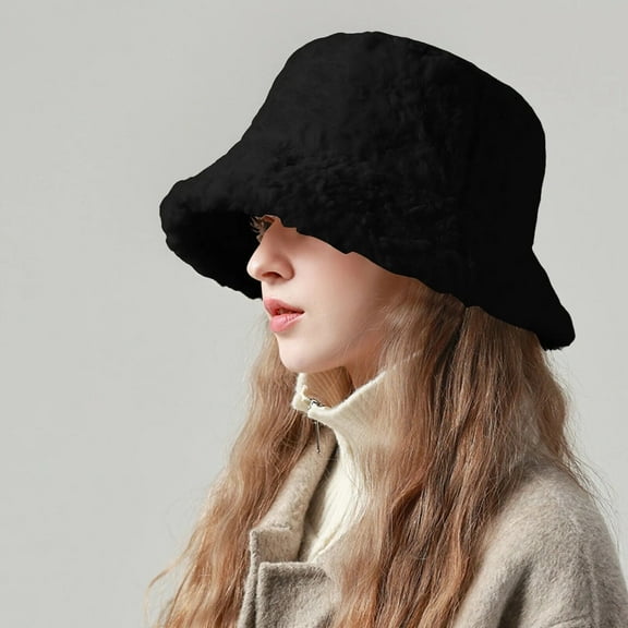 AIGIA Women Winter Bucket Hat Vintage Cloche Hats Warm Faux Fur Wool Outdoor Fisherman Cap for Daily Life