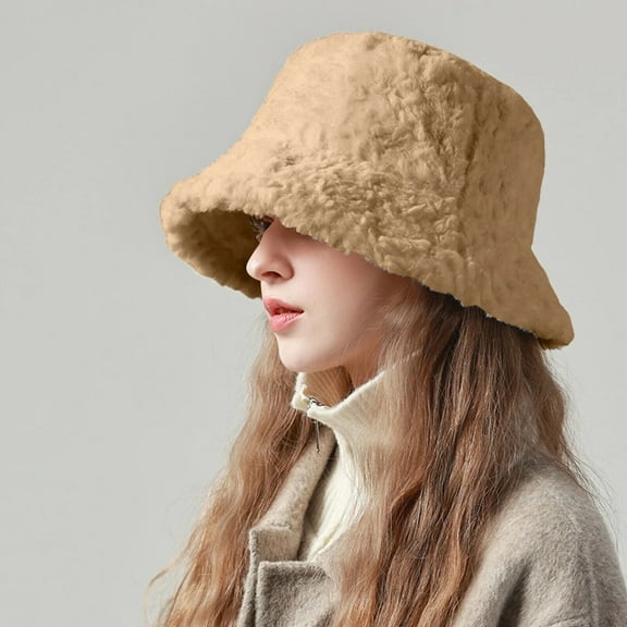 AIGIA Women Winter Bucket Hat Vintage Cloche Hats Warm Faux Fur Wool Outdoor Fisherman Cap for Daily Life