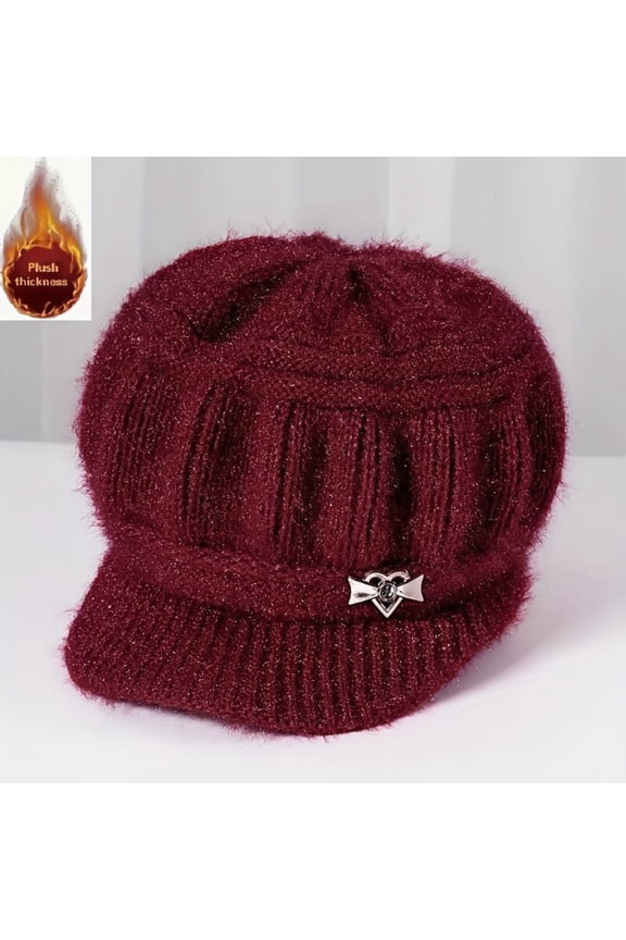 Women Winter Warm Knit Hat Wool Snow Ski Caps with Visor Fit for Christmas Gift and Cold Weather