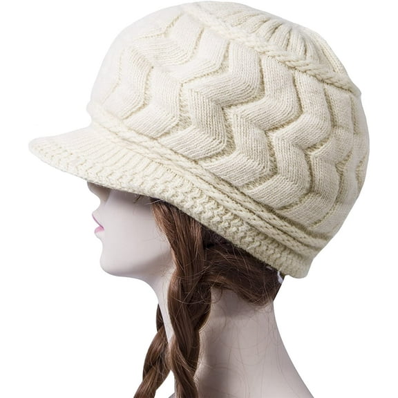 AIGIA Womens Winter Beanie Hat Warm Knitted Slouchy Wool Hats Cap with Visor