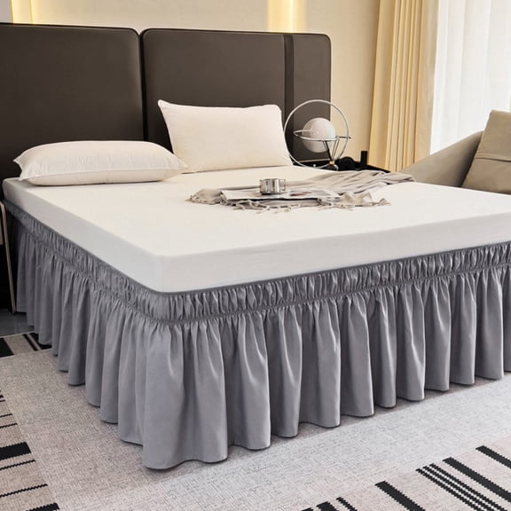 AIGIA Wrap Around Bed Skirts 15 Inch Drop Adjustable Elastic Dust Ruffles Wrinkle Resistant Silky Machine Washable