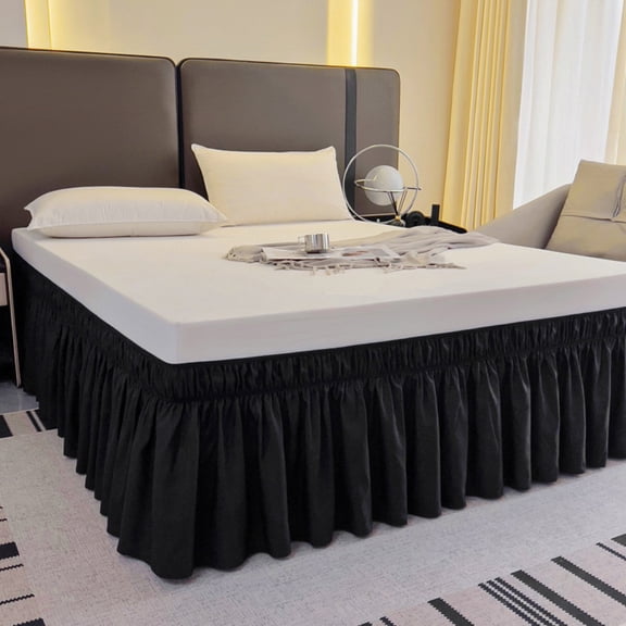 AIGIA Wrap Around Bed Skirts 15 Inch Drop Adjustable Elastic Dust Ruffles Wrinkle Resistant Silky Machine Washable