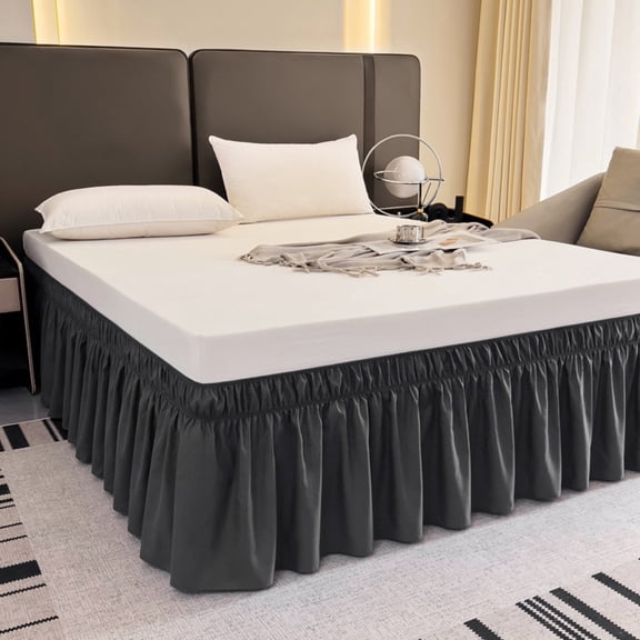 AIGIA Wrap Around Bed Skirts 15 Inch Drop Adjustable Elastic Dust Ruffles Wrinkle Resistant Silky Machine Washable