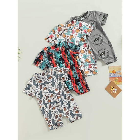 Argulvti Baby Boy Girl Romper, Short Sleeve Round Neck Print Jumpsuit Casual Spring Summer Romper