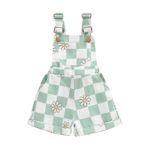 Argulvti Baby Girl Overalls Shorts Polyester Checkerboard Floral Print Summer Sleeveless Romper Jumpsuit