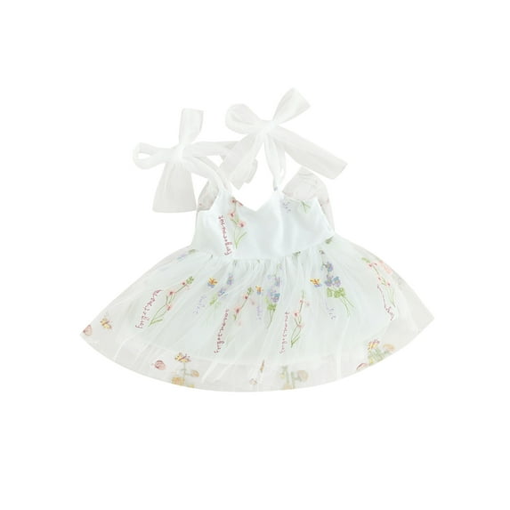 AIGUR Baby Girl Princess Dress Sleeveless Floral Embroidery Bowknot Tulle Dress Birthday Girl Outfit