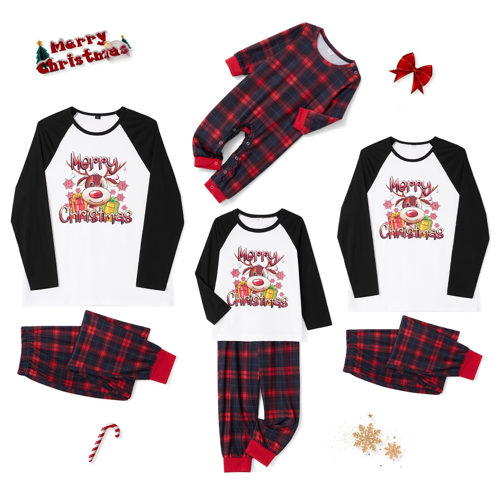 Argulvti Christmas Family Pajamas Matching Set, Long Sleeve Elk Print T ...