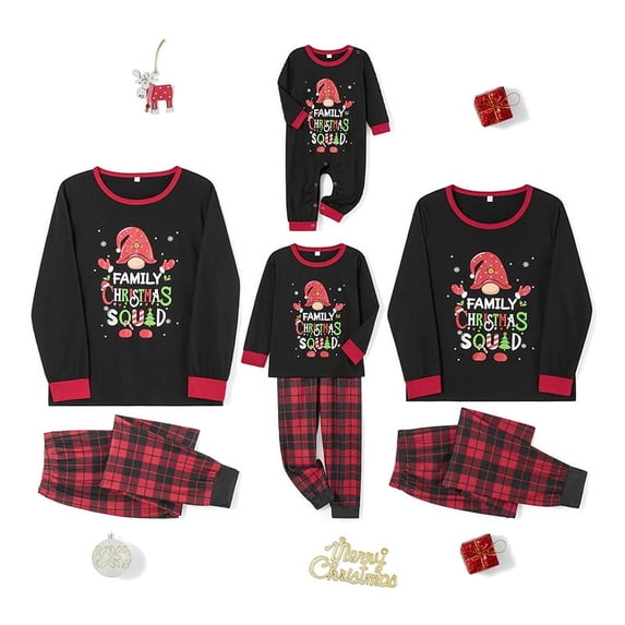 AIGUR Christmas Pajamas for Family Long Sleeve Gnome Print Tops + Buffalo Plaid Pants Set Winter Sleepwear