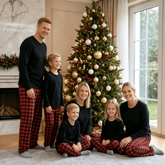 AIGUR Family Matching Christmas Pajama Set Plaid Print Holiday Pajamas Sleepwear Dad Mom PJs