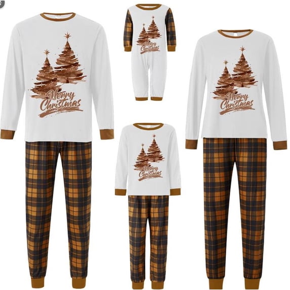 AIGUR Family Matching Christmas Pajamas Reindeer Letter Print Long Sleeve Crew Neck Tops and Plaid Pants for Dad Mom Kids PJs