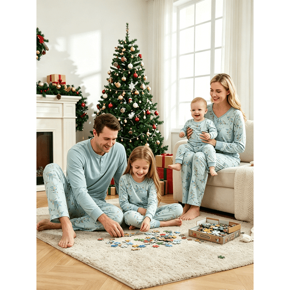 AIGUR Family Matching Christmas Pajamas, Tree Print Solid PJs Sets with Matching Dog Clothes