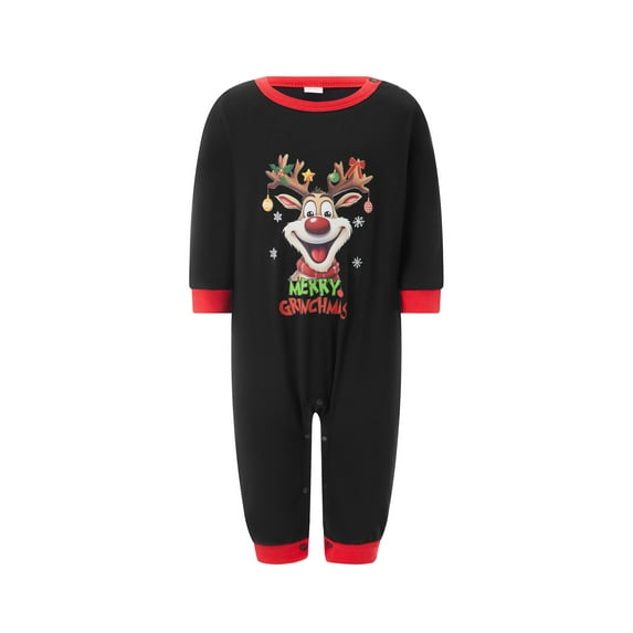 Argulvti Family Matching Pajamas Christmas Elk Print Long Sleeve Tops and Elastic Plaid Pants Set for Loungewear Soft Sleepwear
