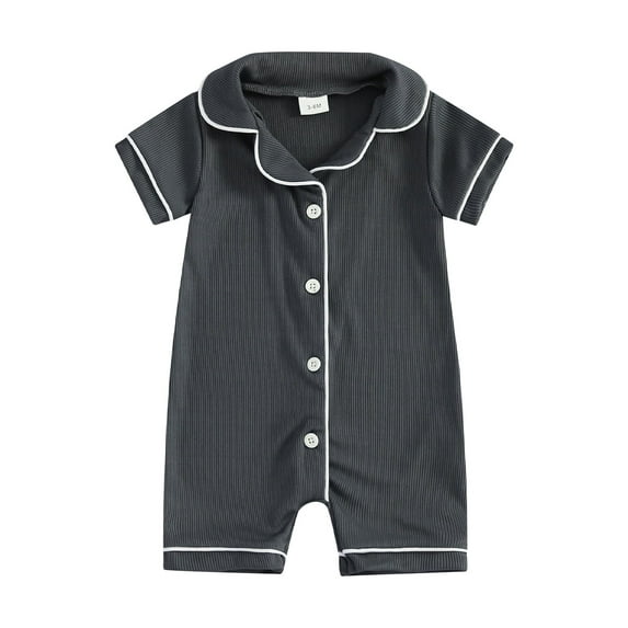 Argulvti Infant Baby Boys Jumpsuit, Polyester Short Sleeve Turn-down Collar Button-down Summer Romper for Casual Daily