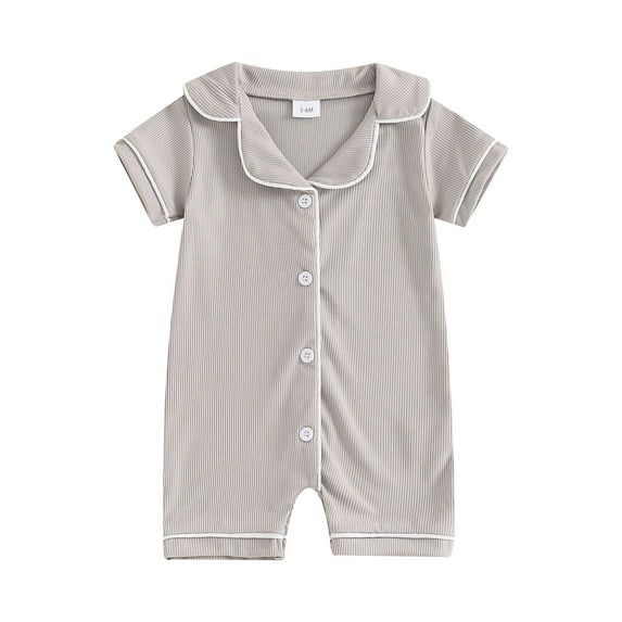 Argulvti Infant Baby Boys Jumpsuit, Polyester Short Sleeve Turn-down Collar Button-down Summer Romper for Casual Daily