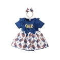 thumbnail image 1 of Argulvti Infant Baby Girls 4th of July Outfit, Short Sleeve Flags Letters Print Bodysuit with Bowknot Headband, 1 of 9