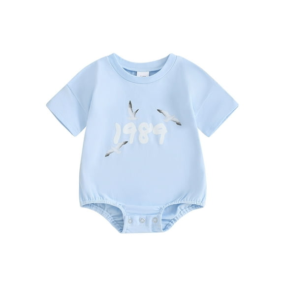 Argulvti Infant Baby Girls Boys Summer Cotton Romper Short Sleeve Crew Neck Print Casual Jumpsuit
