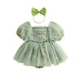 thumbnail image 1 of Argulvti Infant Baby Girls Summer Polyester Outfits, Short Puff Sleeve Embroidered Romper Tulle Dress with Headband Set, 1 of 8