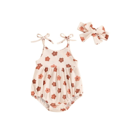 Argulvti Infant Baby Girls Summer Romper Cute Floral/Strawberry Print Sleeveless Tie Strap Bodysuit Leisure Playsuit