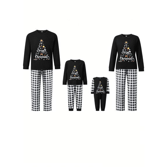 AIGUR Matching Family Christmas PJs, Plaid Letter Print Soft Holiday Pajamas for Whole Family