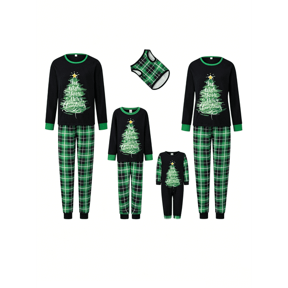 AIGUR Matching Family Christmas PJs, Tree Letter Plaid Print Soft Holiday Pajamas for Whole Family