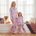 thumbnail image 1 of AIGUR Mommy and Me Matching Halloween Pajamas Set, Ghost Pumpkin Candy Print Button‑Down Lapel Long Sleeve Top  Long Pants, Fuzzy Fur Trim Family Sleepwear for Women Girls, 1 of 10