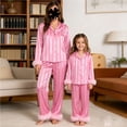 thumbnail image 1 of AIGUR Mommy and Me Matching Pajamas Long Sleeve Lapel Stripe Print Button Up Tops and Pants Set, 1 of 11