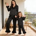 thumbnail image 1 of AIGUR Mommy and Me Matching Pajamas Long Sleeve Lapel Stripe Print Button Up Tops and Pants Set, 1 of 11