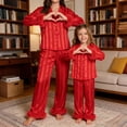 thumbnail image 1 of AIGUR Mommy and Me Matching Pajamas Long Sleeve Lapel Stripe Print Button Up Tops and Pants Set, 1 of 11