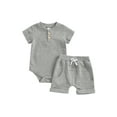 thumbnail image 1 of Argulvti Newborn Baby Boys Summer Shorts Sets, Cotton Short Sleeve Button Up Waffle Romper and Casual Shorts Leisure Outfit, 1 of 7