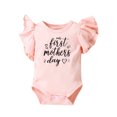 thumbnail image 1 of Argulvti Newborn Baby Girl Ruffled Sleeves Jumpsuit Polyester Letter Print Round Neck Romper for Mother's Day, 1 of 8