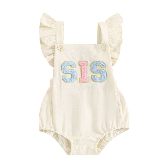 Argulvti Newborn Baby Girls Romper, Cotton Fly Sleeve Embroidery Letters Summer Bodysuit for Casual Daily