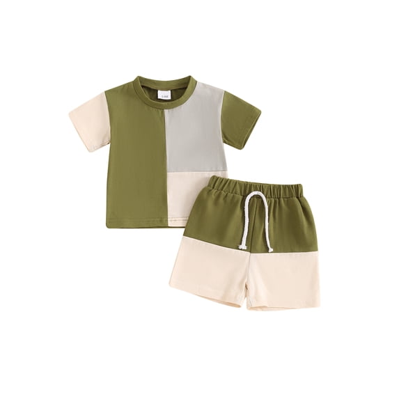 Argulvti Toddler Baby Boys Shorts Set, Cotton Contrast Color Short Sleeve T-shirt with Elastic Waist Shorts Leisure Outfit