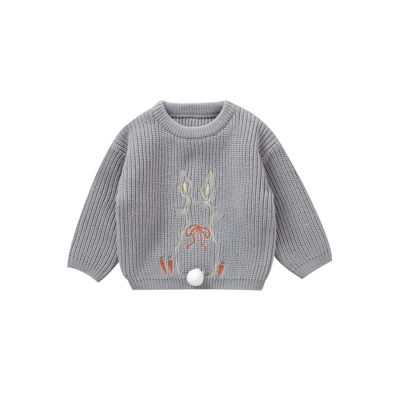 Argulvti Toddler Baby Girl Easter Sweater, Acrylic Bunny Embroidery Pattern Long Sleeve Round Neck Knitwear Leisure Pullover