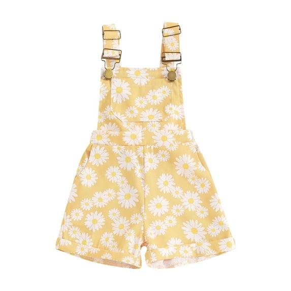 Argulvti Toddler Girls Overall Shorts Polyester Casual Summer Daisy Print Sleeveless Romper Jumpsuit