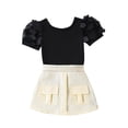 thumbnail image 1 of Argulvti Toddler Girls Skirt Set, Polyester Short Sleeve Crew Neck Popcorn Print T-shirt with Irregular Denim Skirt Summer Leisure Outfit, 1 of 8