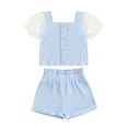 thumbnail image 1 of Argulvti Toddler Girls Summer Ribbed Outfit Daisy Print Mesh Short Sleeve T-Shirt and Elastic Shorts Set, 1 of 7