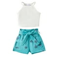 thumbnail image 1 of Argulvti Toddler Girls Summer Set, Cotton Ribbed Sleeveless Halter Tops Elastic Waist Cargo Shorts with Belt, 1 of 9